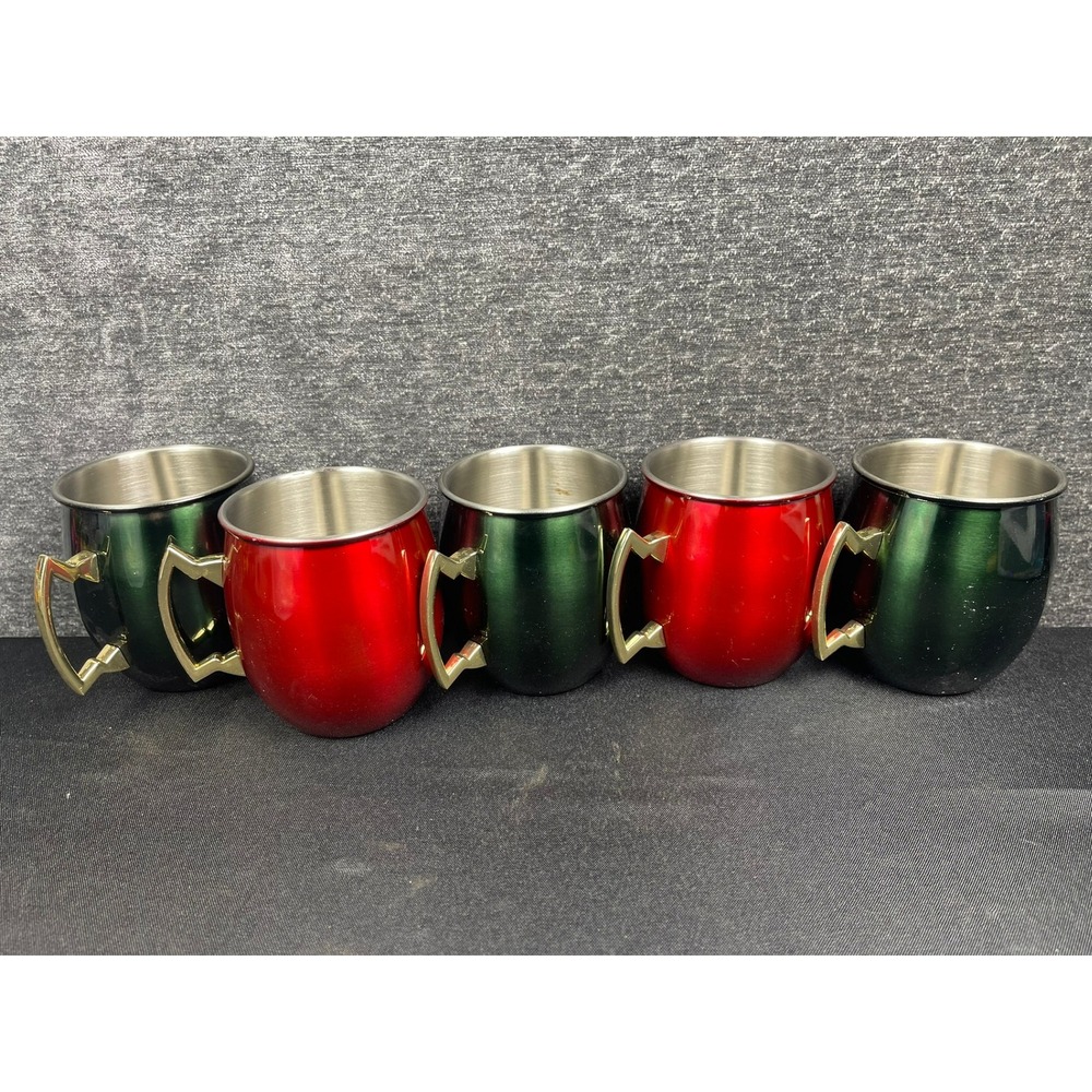 Holiday Time 20oz Moscow Mule Mug Set of 5 Red Green Stainless Steel Gold Handle